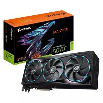 Placa gráfica GIGABYTE AORUS GeForce RTX 5070 Ti MASTER 16G - 16GB GDDR7, 256bit, PCI-E 5.0, 2670 MHz núcleo, 3 x DP 2.1a, 1 x HDMI 2.1b, NVIDIA DLSS 4, GV-N507TAORUS M-16GD