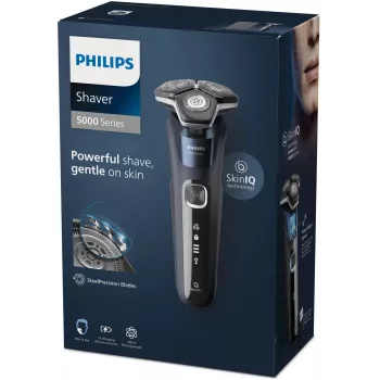 Máquina de barbear Philips SHAVER Series 5000 S5885/10 para homem, máquina de barbear rotativa, aparador, preto, azul