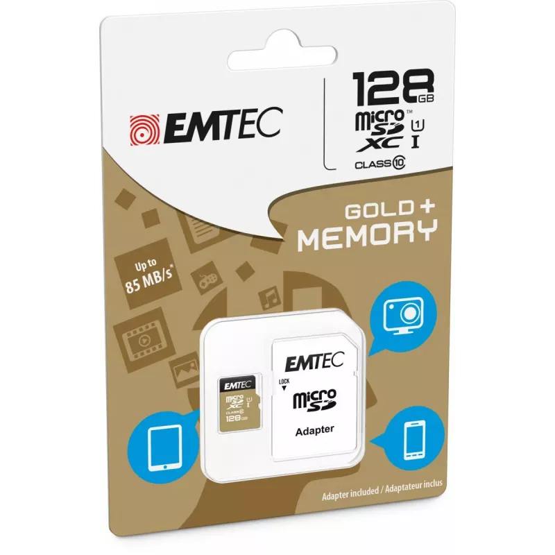 Cartão Micro SD EMTEC SDXC Classe 10 Gold + 128GB