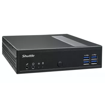 Barebone Shuttle XPC slim DL30N, Intel N100, 1x DDR5, 2x LAN (2x 2.5Gbit), 2xCOM, 1xHDMI, 1xDP, 1x VGA, sem ventoinha, funcionamento contínuo 24/7