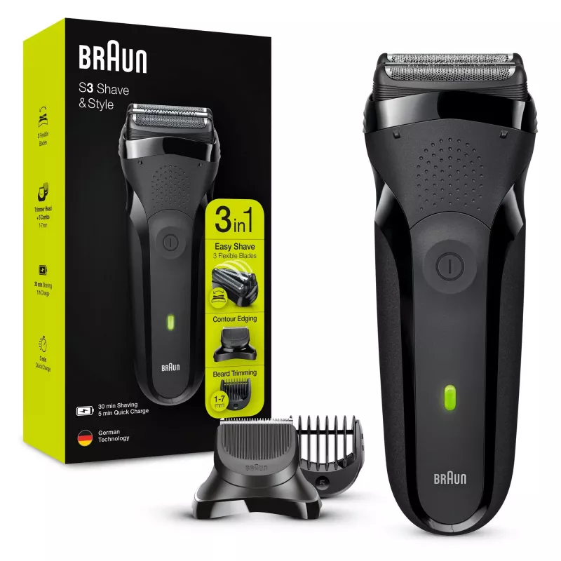 Máquina de barbear Braun Series 3 Shave&Style 300BT, máquina de barbear para homem, preto