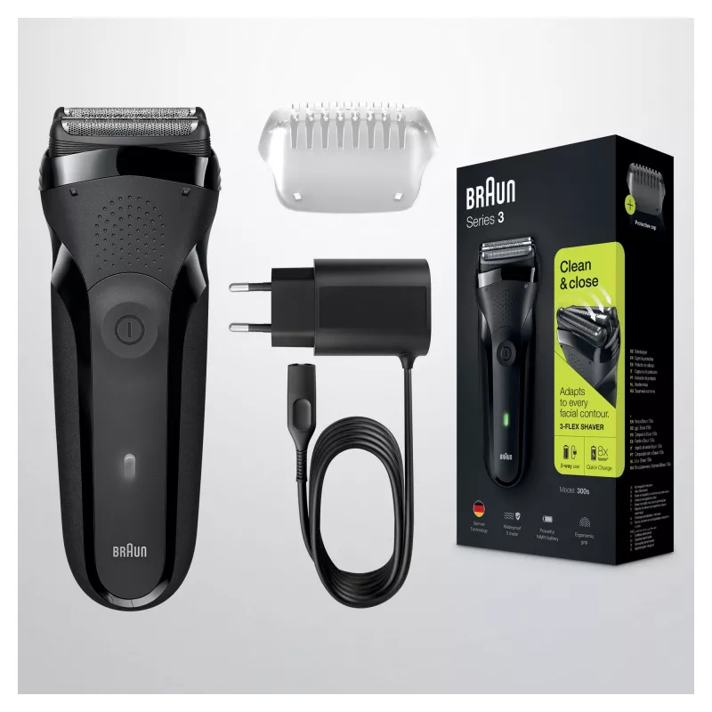 Máquina de barbear Braun Series 3 Shave&Style 300BT, máquina de barbear para homem, preto