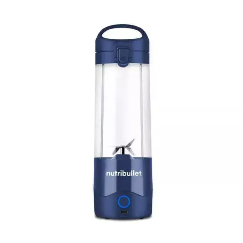 Batedeira de desporto NUTRIBULLET Portable 0,475 L, a pilhas, lâminas de aço inoxidável, recipiente Tritan, azul-escuro