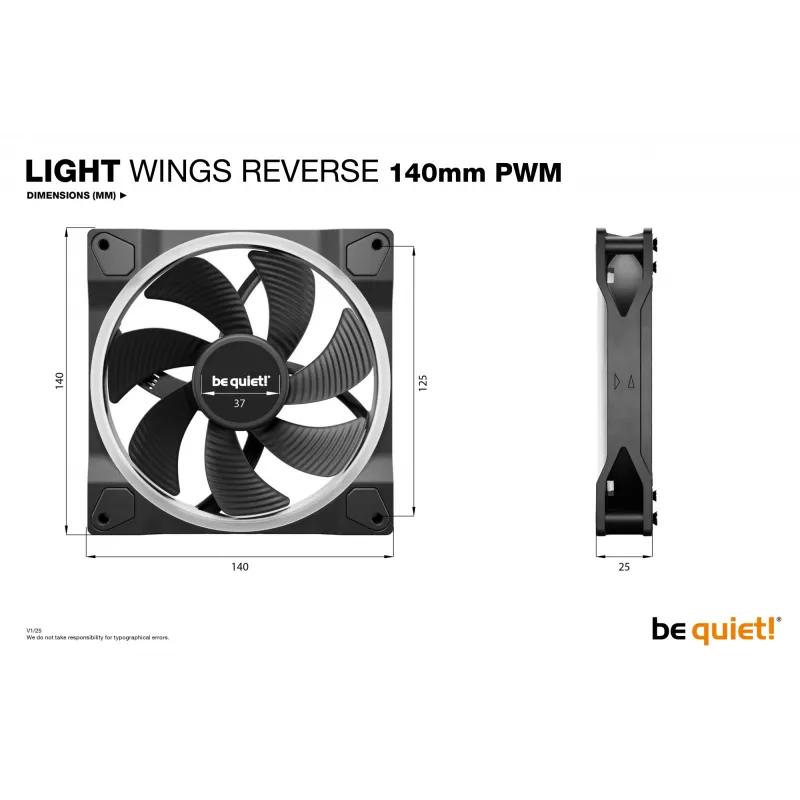 be quiet! Light Wings 140 mm PWM Reverse preto ventoinha para caixa 14 cm 1 un.