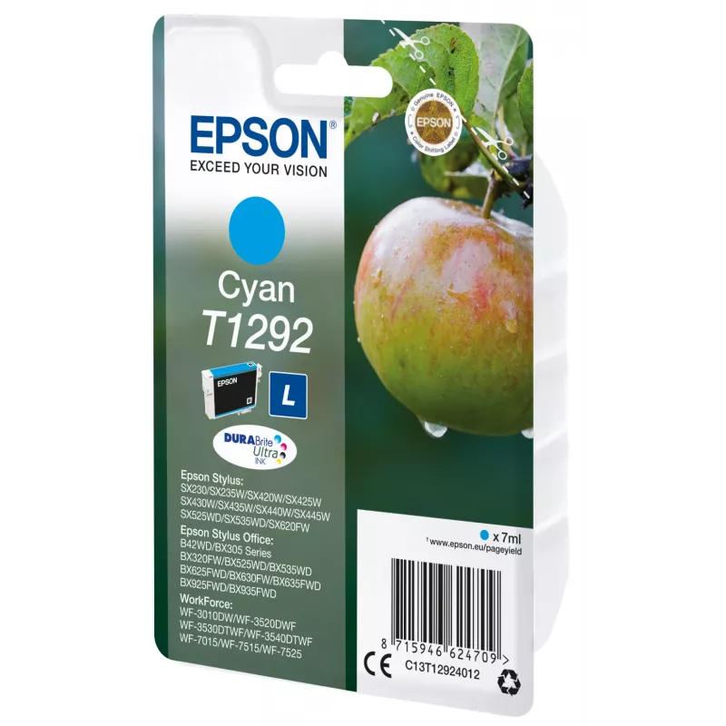Epson embalagem individual ciano T1292 tinta DURABrite Ultra, ciano, 7 ml, 1 unid., 474 páginas