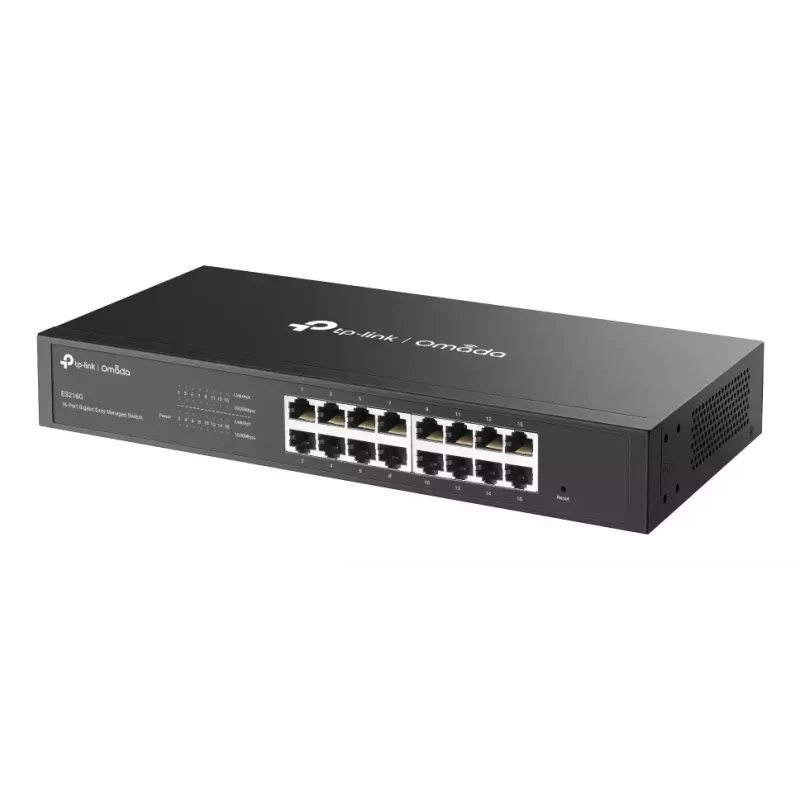 Switch Managed L2 Gigabit Ethernet TP-Link Omada ES216G — 16 x RJ-45 10/100/1000, 32 Gbit/s, 8000 MAC, preto, montagem em rack
