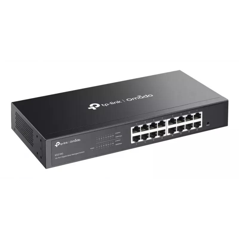 Switch Managed L2 Gigabit Ethernet TP-Link Omada ES216G — 16 x RJ-45 10/100/1000, 32 Gbit/s, 8000 MAC, preto, montagem em rack