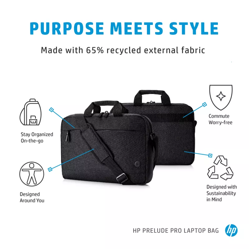 Mala messenger HP Prelude Pro bolsa para portátil de 15,6 polegadas, tecido, cinzento, adequada para até 39,6 cm, peso 380 g