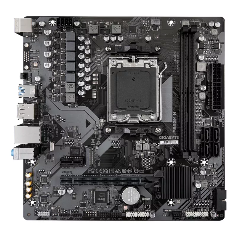 GIGABYTE A620M H motherboard - suporta processadores AMD Ryzen 8000, VRM digital 5+2+2 fases, até 7200MHz DDR5 (OC), 1xPCIe 4.0 M.2, GbE LAN, USB 3.2 Gen 1