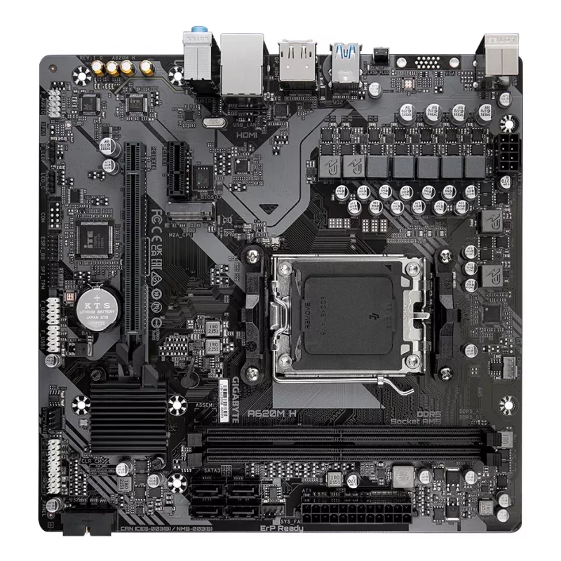 GIGABYTE A620M H motherboard - suporta processadores AMD Ryzen 8000, VRM digital 5+2+2 fases, até 7200MHz DDR5 (OC), 1xPCIe 4.0 M.2, GbE LAN, USB 3.2 Gen 1