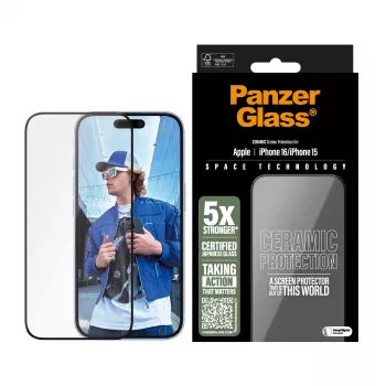 PanzerGlass ® Ceramic Screen Protector iPhone 16 | 15 | Ultra-Wide Fit com EasyAligner