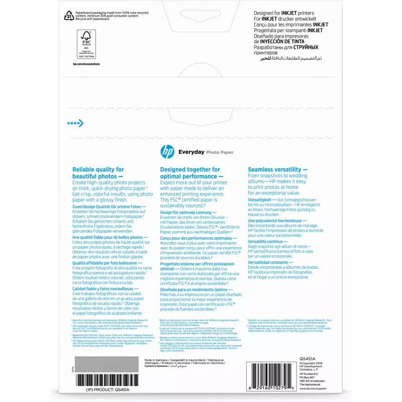 HP Everyday Photo Paper, brilhante, 200 g/m², A4 (210 x 297 mm), 25 folhas