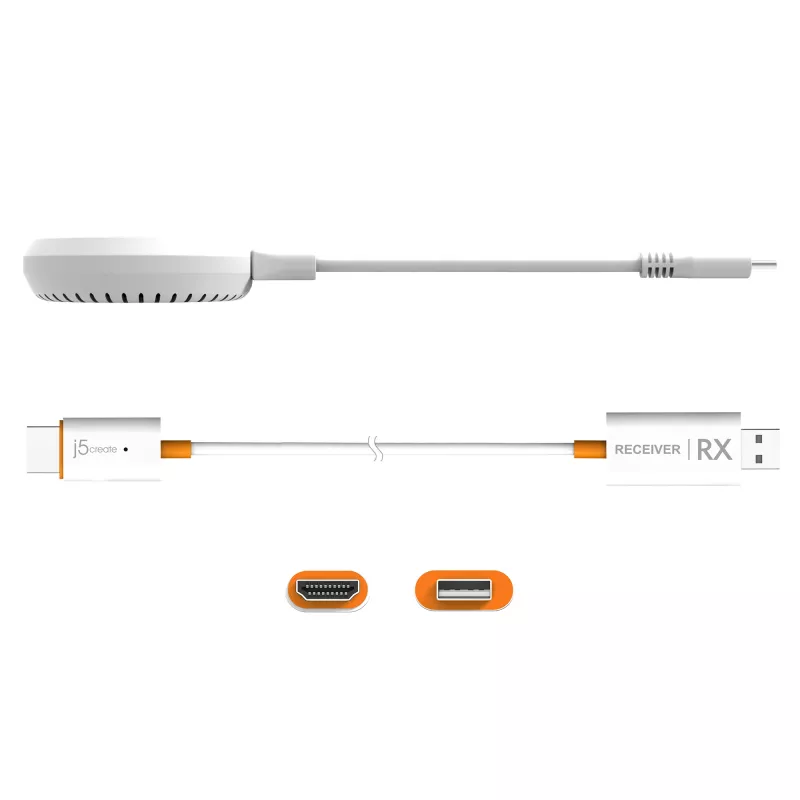 j5create JVAW62 ScreenCast USB-C® extensor de ecrã sem fios HDMI™, branco e laranja