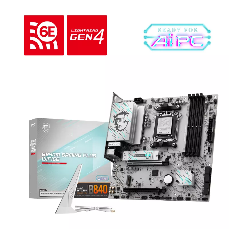 Placa-mãe MSI B840M GAMING PLUS WIFI6E microATX, Socket AM5, DDR5 até 256 GB, Wi-Fi 6E, 2,5GbE, M.2 x2, HDMI 2.1
