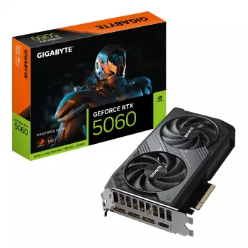 Placa gráfica GIGABYTE GeForce RTX 5060 WINDFORCE OC 8G – 8GB GDDR7, 128bit, PCI-E 5.0, 2512 MHz frequência do núcleo, 3 x DisplayPort, 1 x HDMI, GV-N5060WF2OC-8GD