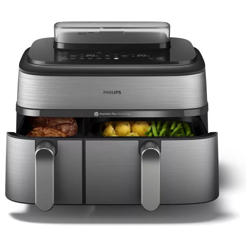 Fritadeira Philips 5000 series NA555/00 dupla 9 L autónoma 2750 W fritadeira de ar quente prateado
