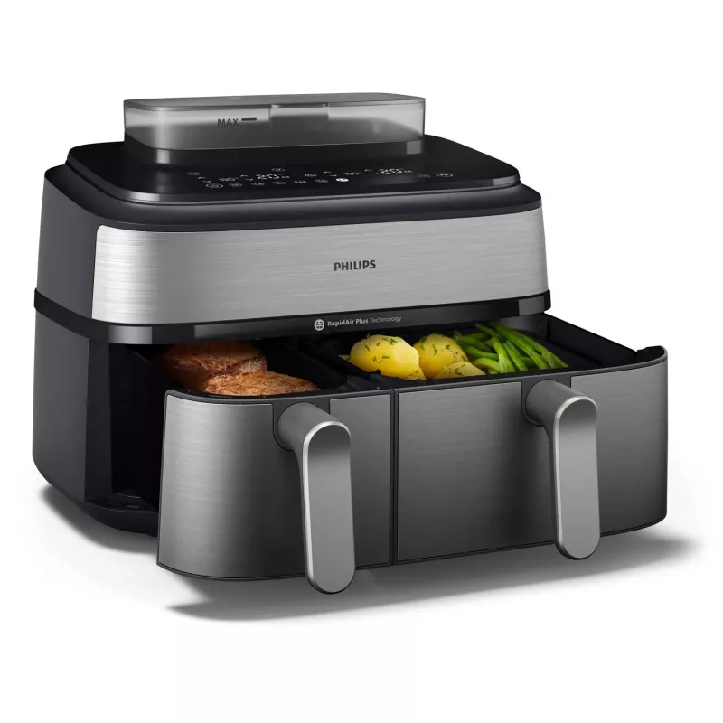 Fritadeira Philips 5000 series NA555/00 dupla 9 L autónoma 2750 W fritadeira de ar quente prateado