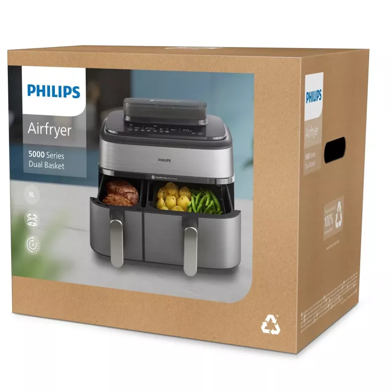Fritadeira Philips 5000 series NA555/00 dupla 9 L autónoma 2750 W fritadeira de ar quente prateado