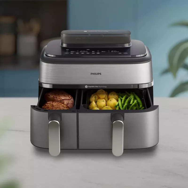 Fritadeira Philips 5000 series NA555/00 dupla 9 L autónoma 2750 W fritadeira de ar quente prateado