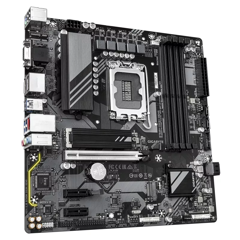 Placa-mãe GIGABYTE B760M DS3H GEN5 - Compatível com CPUs Intel Core 14.ª Ger., VRM digital 6+2+1 fases, DDR5 até 5600MHz, 2xPCIe 4.0 M.2, 2.5GbE LAN, USB 3.2 Gen2