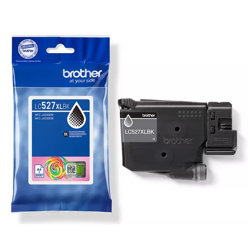 Tinteiro original Brother LC527XLBK de alta capacidade – preto, capacidade alta (XL), preto, tinta pigmentada, 1 unid., 3000 páginas, embalagem individual