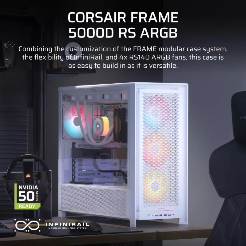 Caixa de PC CORSAIR - Frame 5000D RS ARGB High-Airflow Mid-Tower - branco