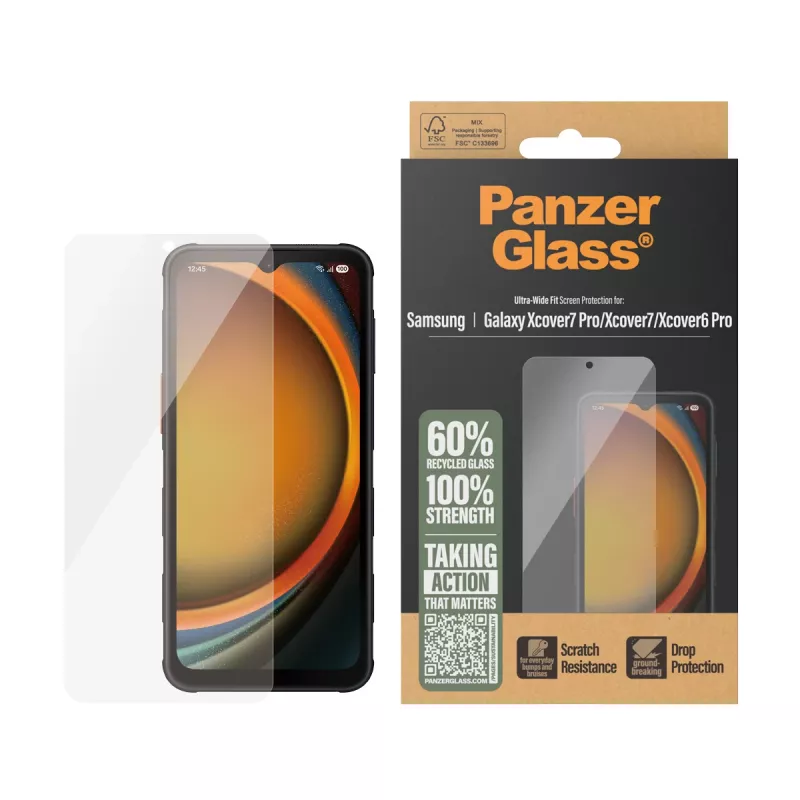 Película de proteção de ecrã PanzerGlass ® Samsung Galaxy Xcover7 Pro | Xcover7 | Xcover6 Pro | Ultra-Wide Fit