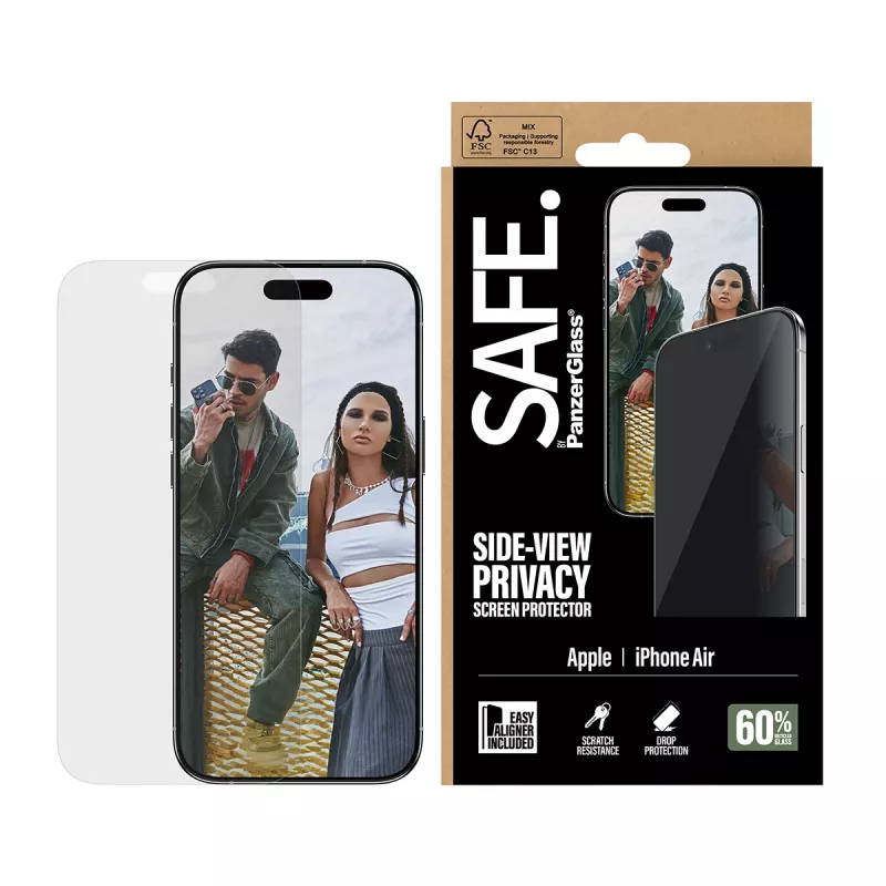 PanzerGlass SAFE. Proteção de ecrã com privacidade para Apple iPhone Air — vidro temperado, Ultra-Wide Fit, EasyAligner, resistente a riscos e choques