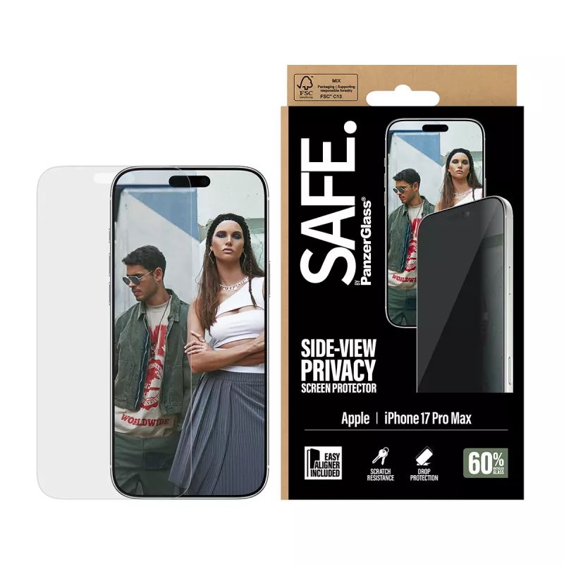 PanzerGlass SAFE. by ® 2-Way Privacy Screen Protector iPhone 17 Pro Max | Ultra-Wide Fit c. EasyAligner