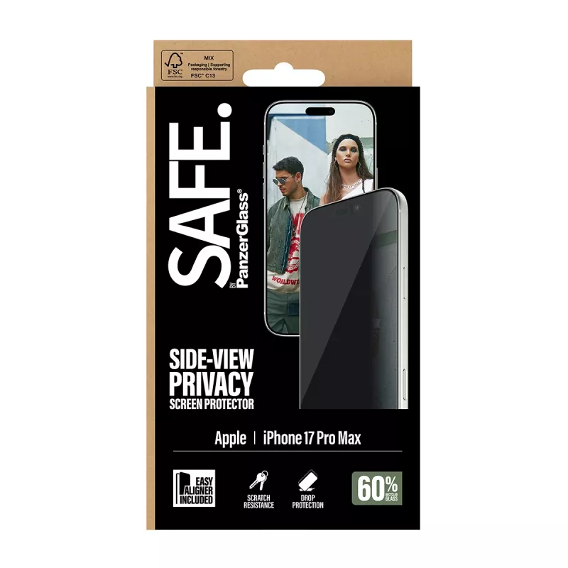 PanzerGlass SAFE. by ® 2-Way Privacy Screen Protector iPhone 17 Pro Max | Ultra-Wide Fit c. EasyAligner