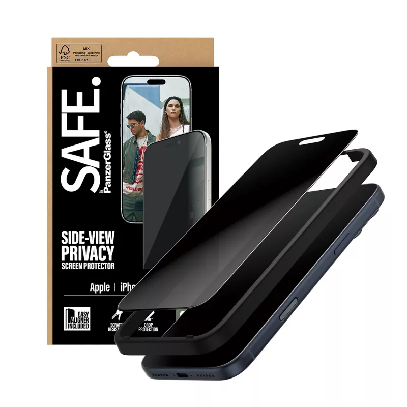 PanzerGlass SAFE. by ® 2-Way Privacy Screen Protector iPhone 17 Pro Max | Ultra-Wide Fit c. EasyAligner
