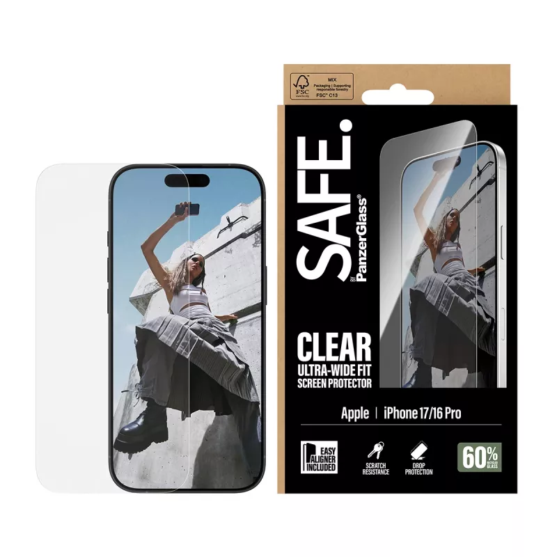 PanzerGlass SAFE. by ® Protetor de ecrã iPhone 17 | iPhone 16 Pro | Ultra-Wide Fit com EasyAligner