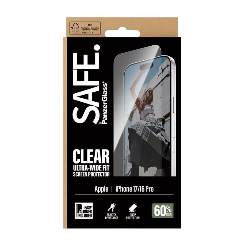 PanzerGlass SAFE. by ® Protetor de ecrã iPhone 17 | iPhone 16 Pro | Ultra-Wide Fit com EasyAligner