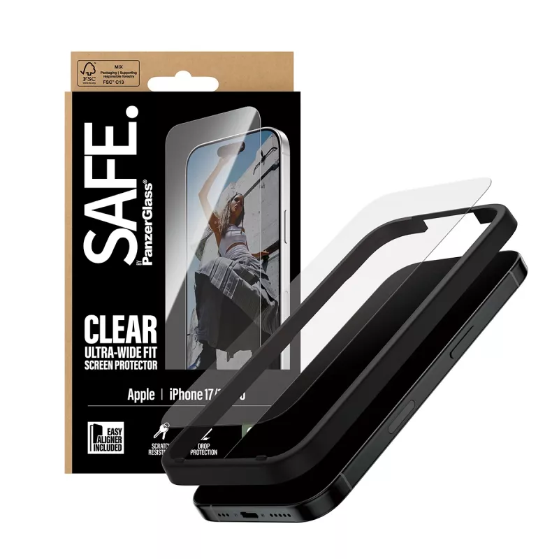 PanzerGlass SAFE. by ® Protetor de ecrã iPhone 17 | iPhone 16 Pro | Ultra-Wide Fit com EasyAligner