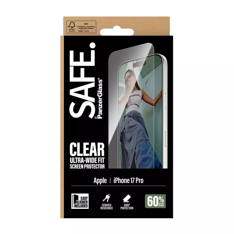 PanzerGlass SAFE. by ® Protetor de ecrã iPhone 17 Pro | Ultra-Wide Fit com EasyAligner
