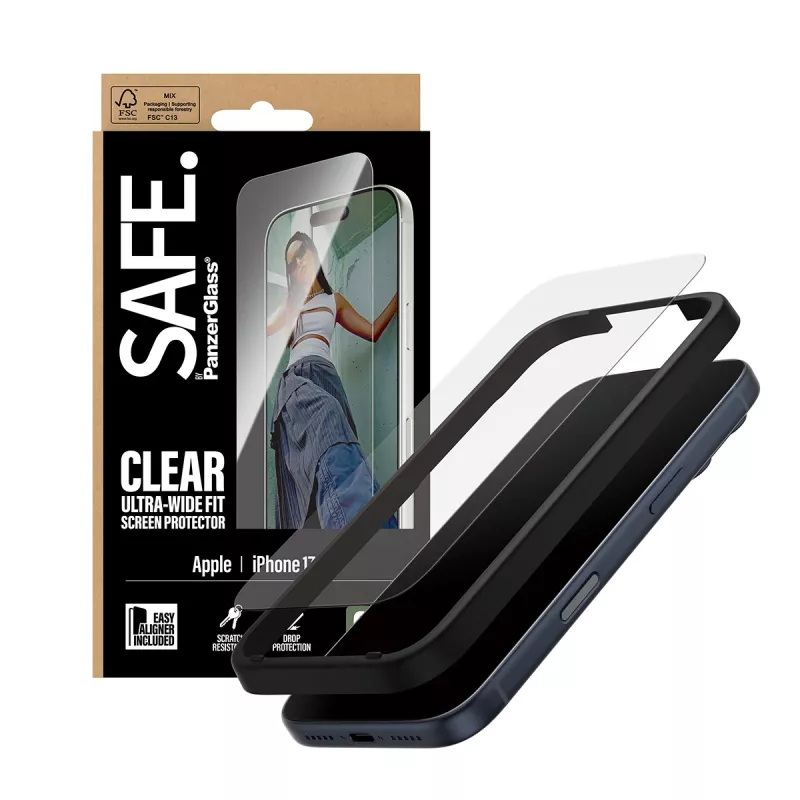 PanzerGlass SAFE. by ® Protetor de ecrã iPhone 17 Pro | Ultra-Wide Fit com EasyAligner