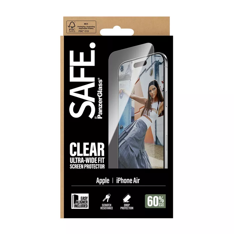 PanzerGlass SAFE. by ® Película de proteção de ecrã iPhone Air | Ultra-Wide Fit com EasyAligner
