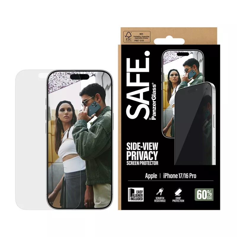 PanzerGlass SAFE. by ® 2-Way Privacy Screen Protector iPhone 17 | iPhone 16 Pro | Ultra-Wide Fit c. EasyAligner