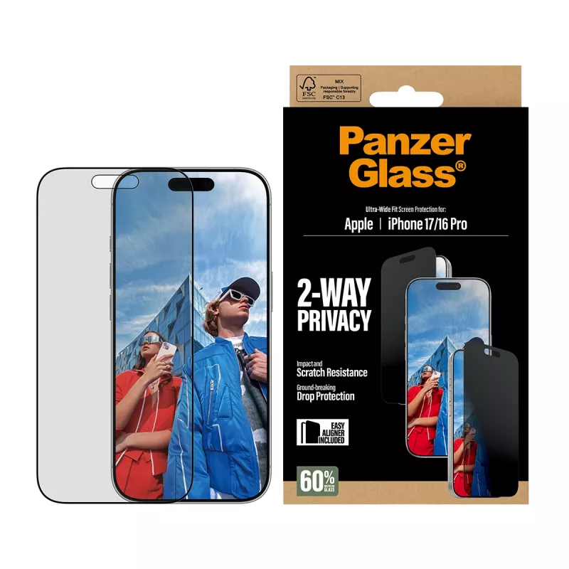 PanzerGlass ® 2-Way Privacy Screen Protector iPhone 17 | iPhone 16 Pro | Ultra-Wide Fit c. EasyAligner