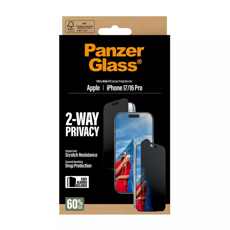 PanzerGlass ® 2-Way Privacy Screen Protector iPhone 17 | iPhone 16 Pro | Ultra-Wide Fit c. EasyAligner