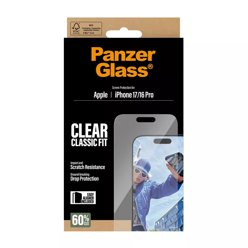PanzerGlass ® Película de proteção de ecrã iPhone 17 | iPhone 16 Pro | Classic Fit com EasyAligner