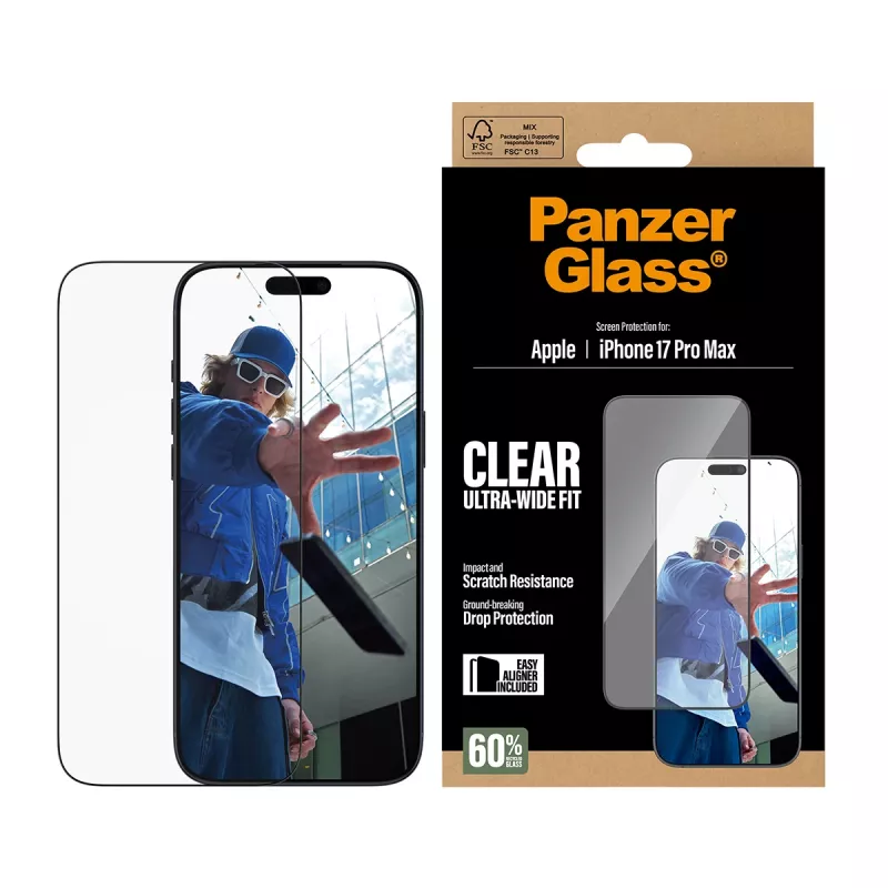 PanzerGlass ® Protetor de ecrã iPhone 17 Pro Max | Ultra-Wide Fit com EasyAligner