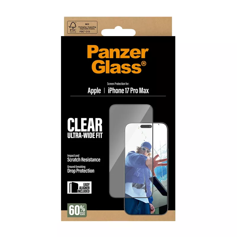 PanzerGlass ® Protetor de ecrã iPhone 17 Pro Max | Ultra-Wide Fit com EasyAligner