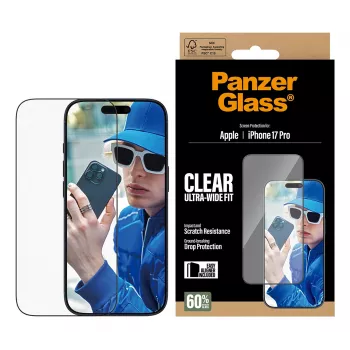 PanzerGlass Película de proteção de ecrã iPhone 17 Pro Ultra-Wide Fit EasyAligner resistente a riscos e choques