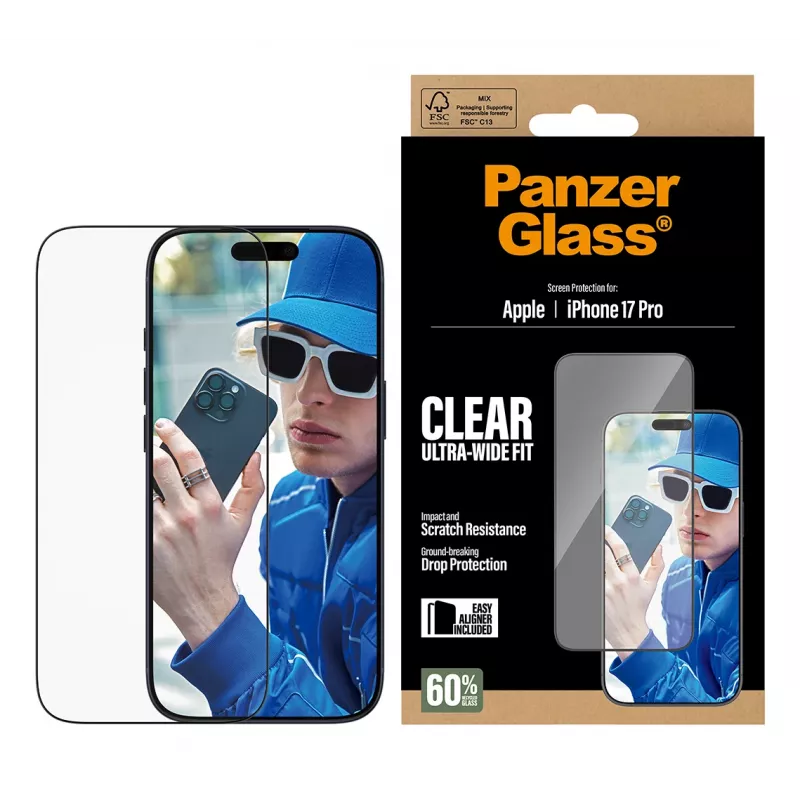 PanzerGlass Película de proteção de ecrã iPhone 17 Pro Ultra-Wide Fit EasyAligner resistente a riscos e choques