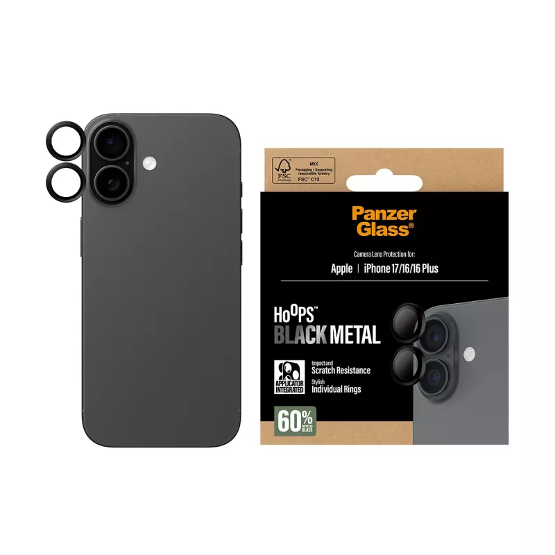 PanzerGlass ® Hoops® Proteção de lente da câmara preto iPhone 17 | iPhone 16 | 16 Plus