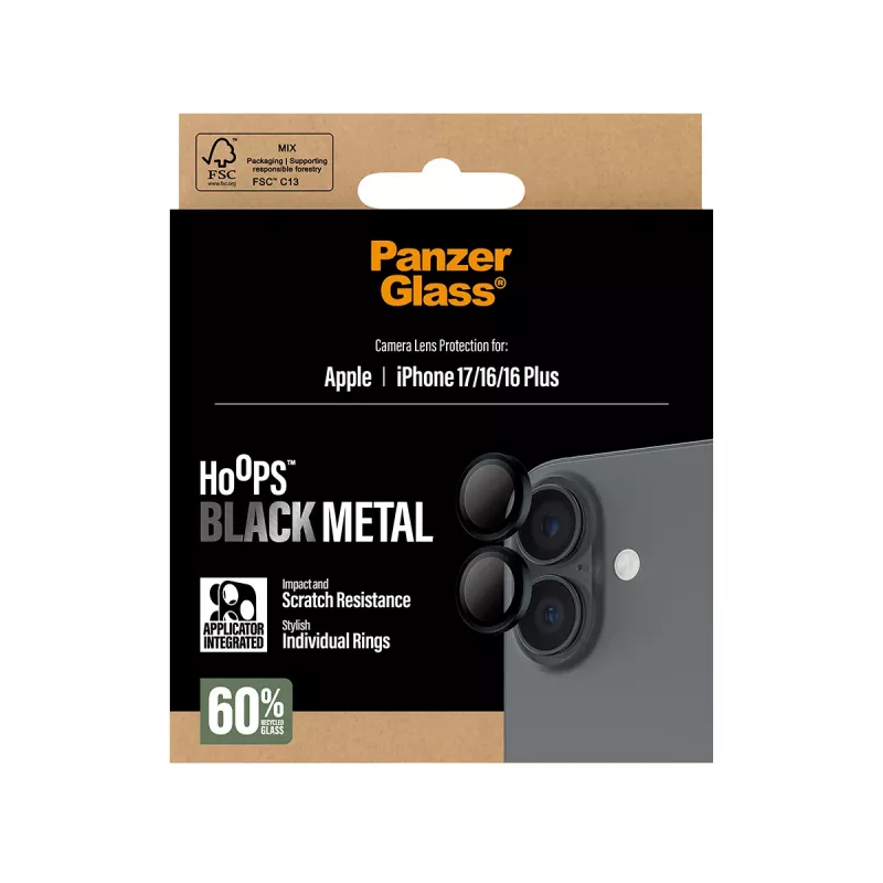 PanzerGlass ® Hoops® Proteção de lente da câmara preto iPhone 17 | iPhone 16 | 16 Plus