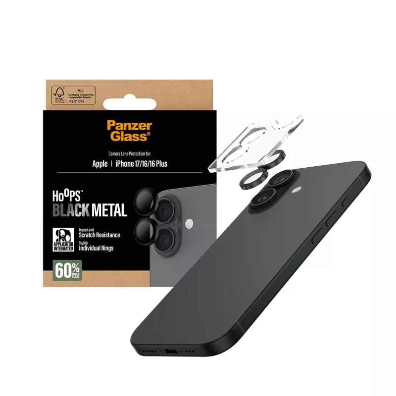 PanzerGlass ® Hoops® Proteção de lente da câmara preto iPhone 17 | iPhone 16 | 16 Plus