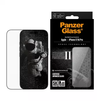 PanzerGlass ® Ceramic II Película de proteção de ecrã iPhone 17 | iPhone 16 Pro | Ultra-Wide Fit com EasyAligner