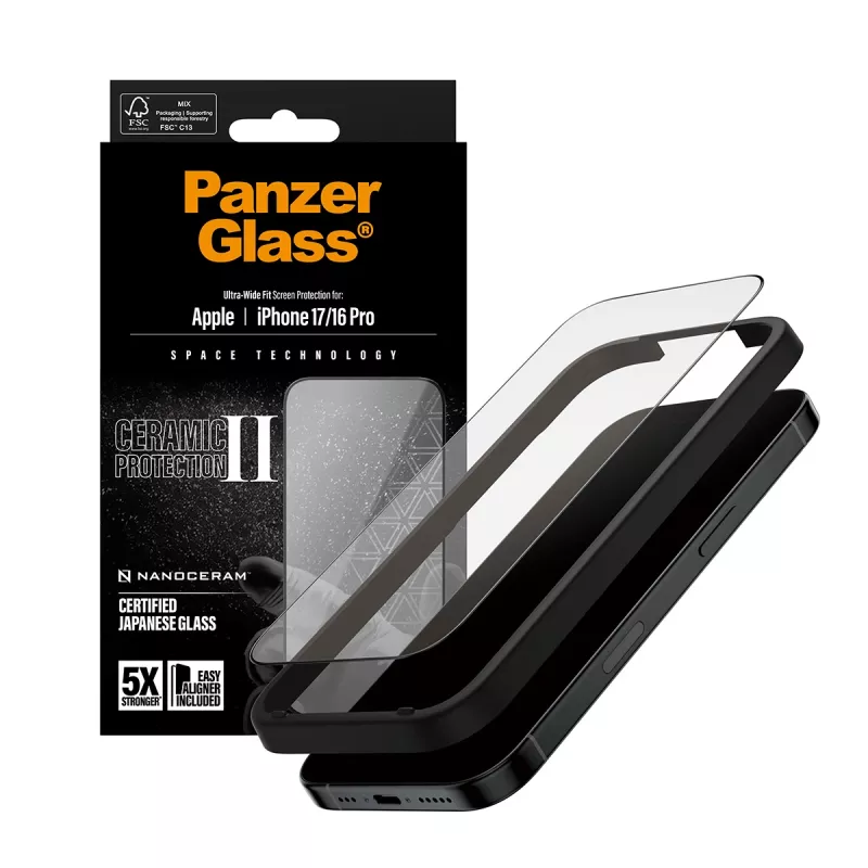 PanzerGlass ® Ceramic II Película de proteção de ecrã iPhone 17 | iPhone 16 Pro | Ultra-Wide Fit com EasyAligner